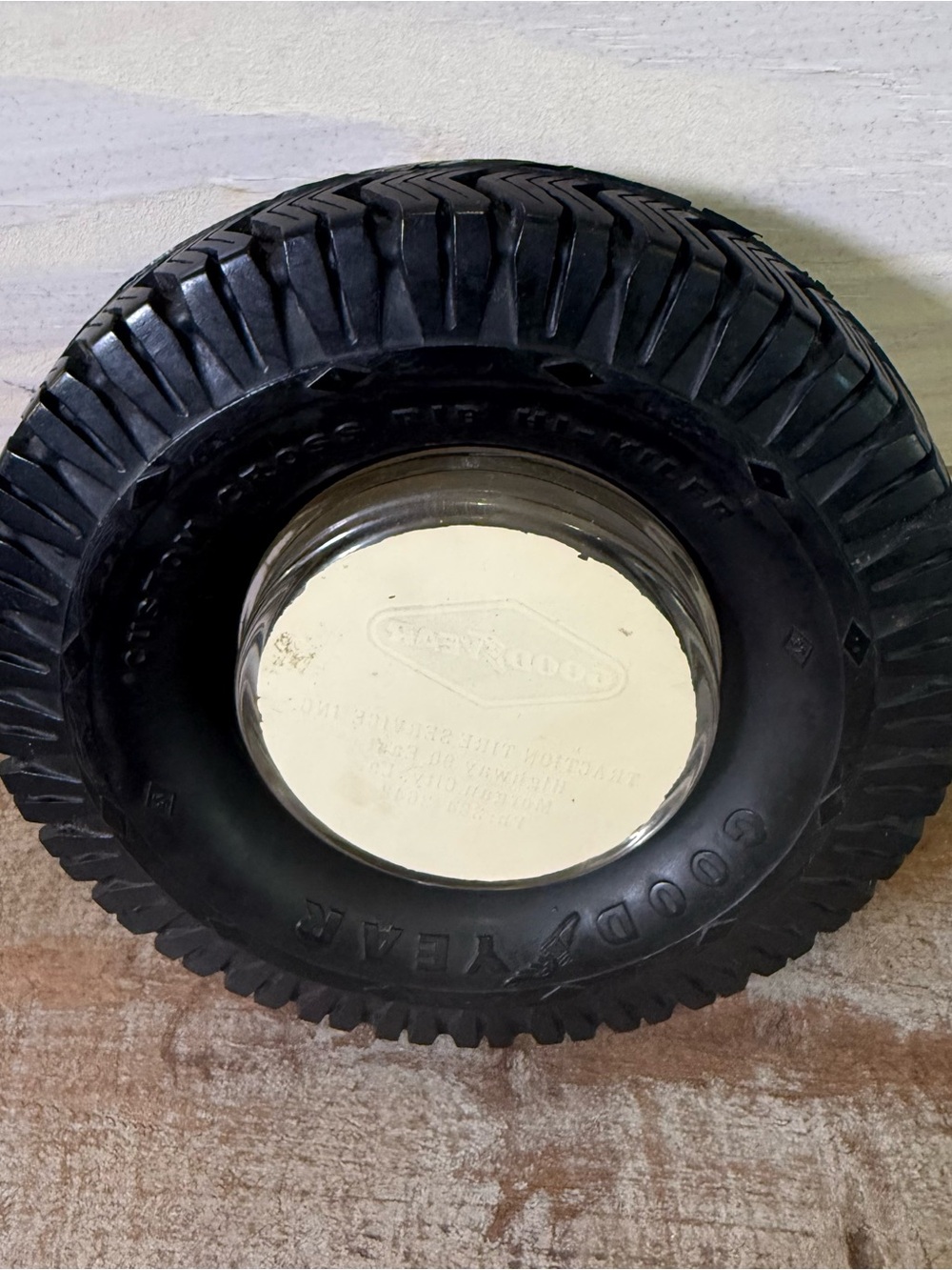 Goodyear Tire Ashtray - Black Tire Rim with Logo Man Cave Decor - Picture 5 of 11
